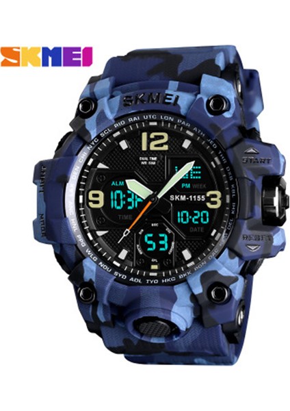 Kamuflaj Mavi Moda Tasarım Skmei 1155 Analog Dijital Ekran Izle Erkekler Için Reloj Kauçuk Kayış Suya Dayanıklı El Bilek Saati (Yurt Dışından)