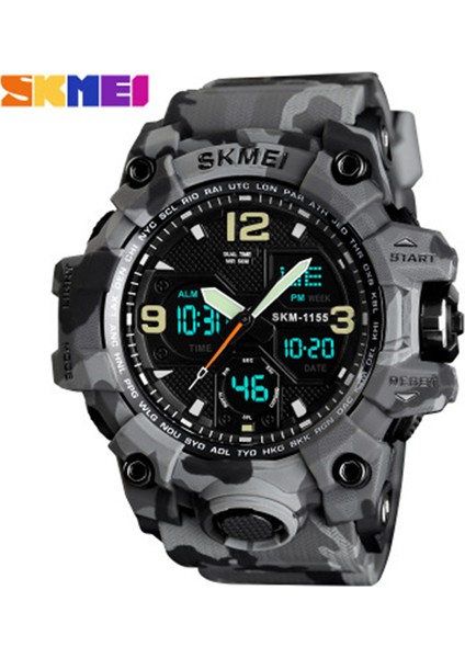 Kamuflaj Mavi Moda Tasarım Skmei 1155 Analog Dijital Ekran Izle Erkekler Için Reloj Kauçuk Kayış Suya Dayanıklı El Bilek Saati (Yurt Dışından)