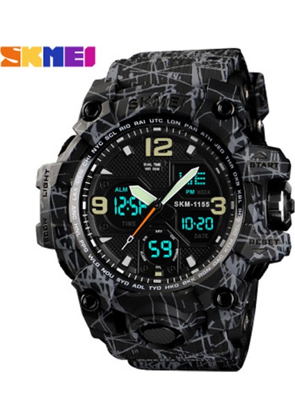 Kamuflaj Mavi Moda Tasarım Skmei 1155 Analog Dijital Ekran Izle Erkekler Için Reloj Kauçuk Kayış Suya Dayanıklı El Bilek Saati (Yurt Dışından)