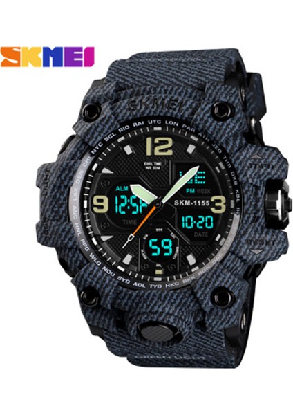 Kamuflaj Mavi Moda Tasarım Skmei 1155 Analog Dijital Ekran Izle Erkekler Için Reloj Kauçuk Kayış Suya Dayanıklı El Bilek Saati (Yurt Dışından)
