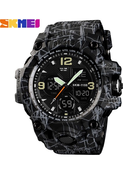 Gri Siyah Skmei 1155B Atletik Saatler Sıcak Rahat Reçel Tangan Analog Dijital Saat Kamuflaj Yeşil Spor Erkekler Kol Saati Relogio (Yurt Dışından)