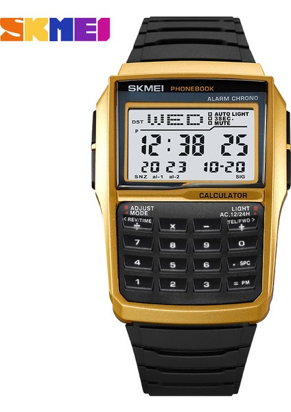 C2 Dijital Skmei 2255 Moda Hesap Makinesi Tasarımı Klasik Retro Erkekler Tpu Kayış LED Ekran Saatler 3bar Su Geçirmez Dijital Saat Reloj Hombre (Yurt Dışından)