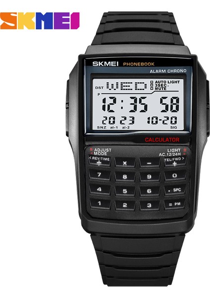 C2 Dijital Skmei 2255 Moda Hesap Makinesi Tasarımı Klasik Retro Erkekler Tpu Kayış LED Ekran Saatler 3bar Su Geçirmez Dijital Saat Reloj Hombre (Yurt Dışından)
