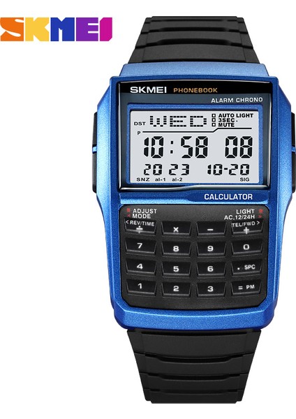 C2 Dijital Skmei 2255 Moda Hesap Makinesi Tasarımı Klasik Retro Erkekler Tpu Kayış LED Ekran Saatler 3bar Su Geçirmez Dijital Saat Reloj Hombre (Yurt Dışından)