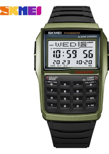 C2 Dijital Skmei 2255 Moda Hesap Makinesi Tasarımı Klasik Retro Erkekler Tpu Kayış LED Ekran Saatler 3bar Su Geçirmez Dijital Saat Reloj Hombre (Yurt Dışından)