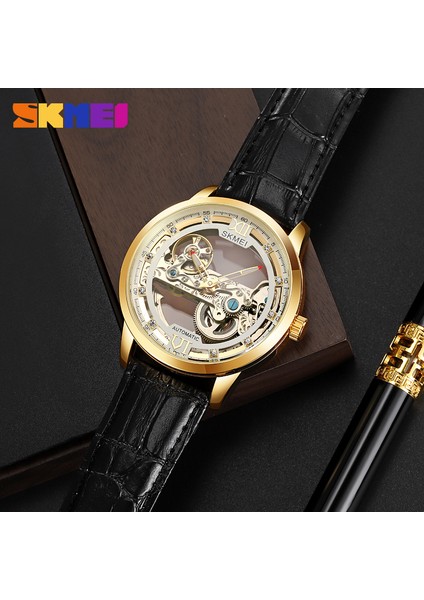 M031.02 Skmei M031 Antika Kişiselleştirilmiş Erkek Mekanik Saat Temizle Şeffaf Lüks Otomatik Vintage Iş Reloj Izle (Yurt Dışından)