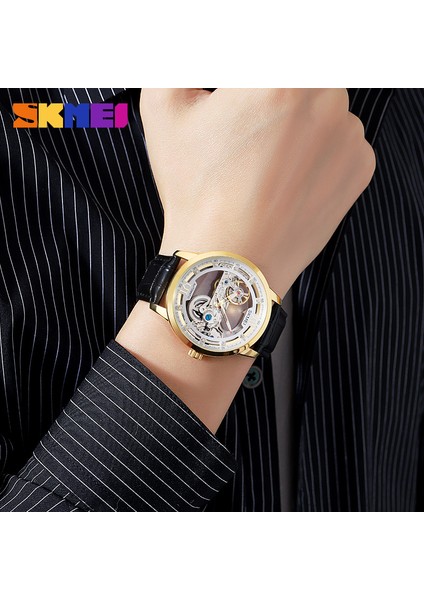 M031.02 Skmei M031 Antika Kişiselleştirilmiş Erkek Mekanik Saat Temizle Şeffaf Lüks Otomatik Vintage Iş Reloj Izle (Yurt Dışından)