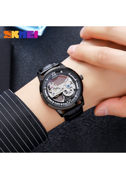 M031.02 Skmei M031 Antika Kişiselleştirilmiş Erkek Mekanik Saat Temizle Şeffaf Lüks Otomatik Vintage Iş Reloj Izle (Yurt Dışından)