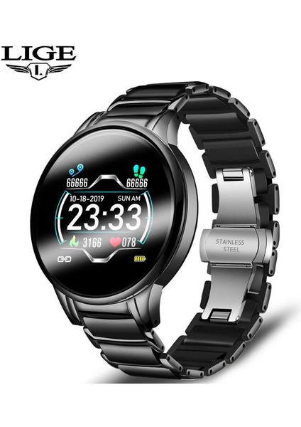 Çelik-Siyah Siyah Lige BW0156 Akıllı Saat Kadın Erkek Moda Su Geçirmez Spor Fitness Takipçisi Android Inteligente Seramik Kayış Akıllı Saatler Reloj (Yurt Dışından)