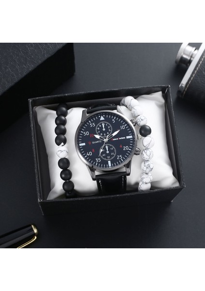 Renk 5 2023 Punk 3 Adet/takım Doğal Taş Bilezik ve Kuvars Saat Setleri Hediye Kutusu Moda Erkek Saat Setleri Kutusu ile (Yurt Dışından) fiyatları
