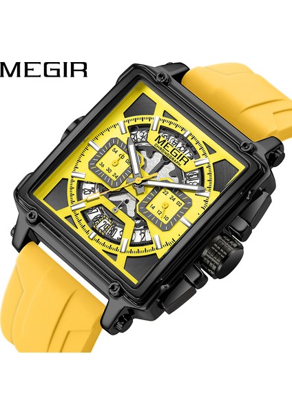 MN2233G-BKYE-13 Resim Olarak Megir 2233 Spor Kare Moda Ultra-Ince Örgü Kemer Su Geçirmez Kuvars Izle Casual Iş Erkek Saatleri (Yurt Dışından)