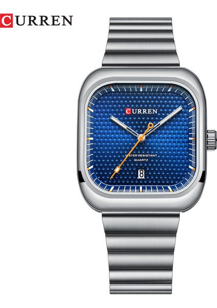 E Curren Sıcak Iş Takvimi Paslanmaz Çelik Kuvars Saatler Erkekler Için Aydınlık Kare Kol Saati Erkekler Lüks Izle Ultra-Ince Reloj (Yurt Dışından)