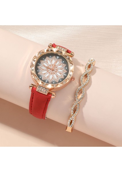5 Adet/takım Sıcak Satış Kristal Kuvars Izle Bilezik Dainty 5 Adet/takım Kırmızı Zirkon Kalp Bilezik Küpe Kolye Saat Setleri Takı (Yurt Dışından)