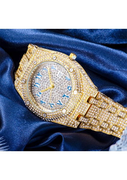 HHW001-ROSE Gold Ice Out Hip Hop Izle Altın Gümüş Kaya Rap Tam Bling Bling Sokak Saati Marka Lüks Kuvars Su Geçirmez Buzlu Out Parlak Saat (Yurt Dışından)