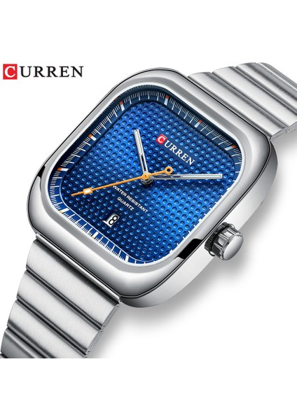 E Curren Sıcak Iş Takvimi Paslanmaz Çelik Kuvars Saatler Erkekler Için Aydınlık Kare Kol Saati Erkekler Lüks Izle Ultra-Ince Reloj (Yurt Dışından)