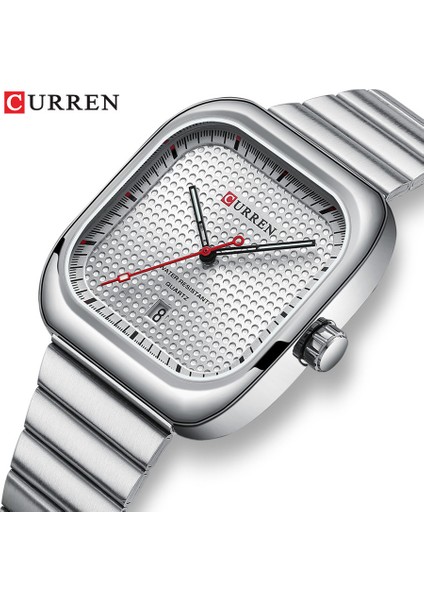 E Curren Sıcak Iş Takvimi Paslanmaz Çelik Kuvars Saatler Erkekler Için Aydınlık Kare Kol Saati Erkekler Lüks Izle Ultra-Ince Reloj (Yurt Dışından)
