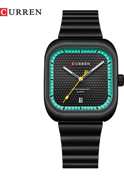 B Curren Sıcak Iş Takvimi Paslanmaz Çelik Kuvars Saatler Erkekler Için Aydınlık Kare Kol Saati Erkekler Lüks Izle Ultra-Ince Reloj (Yurt Dışından)