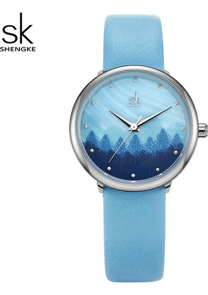 9020-1 Shengke K9020 Sky Bayanlar Kuvars Izle Analog Resim Kadran Moda Deri Tasarımcısı Saatler Kadınlar Için (Yurt Dışından)