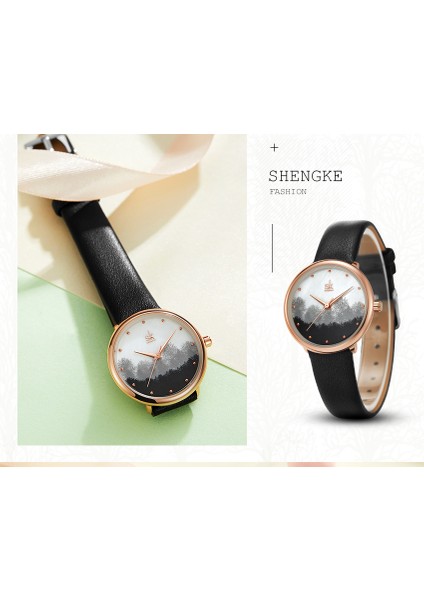 9020-1 Shengke K9020 Sky Bayanlar Kuvars Izle Analog Resim Kadran Moda Deri Tasarımcısı Saatler Kadınlar Için (Yurt Dışından) fırsatları