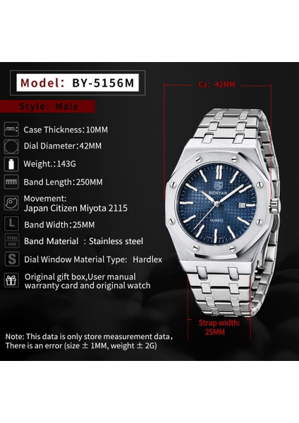 Box.01 Fotoğraf Olarak Montre Homme Benyar 5156 Orijinal Marka Lüks Erkek Bilek Izle Özel Logo Kuvars Saatler (Yurt Dışından) fırsatları