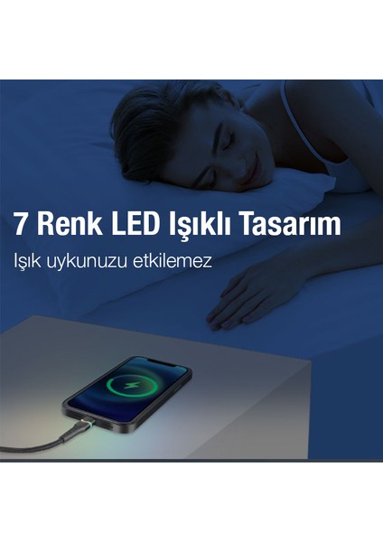 LED Işıklı 27W Type-C To iPhone Lightning Hızlı Şarj Kablosu 1m