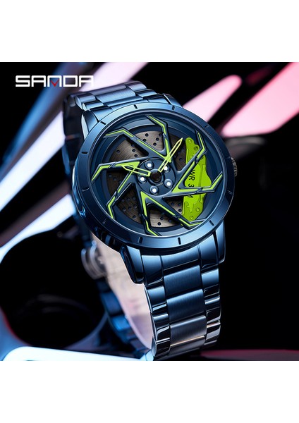 Mavi Kırmızı Katı Çelik Kemer Sanda P1088 Sıcak Satış Katı Çelik Kemer Dönen Araba Tekerleği Kadran Modelleri Erkek Premium Kuvars Izle Moda Rahat Erkek Saat (Yurt Dışından) fırsatları