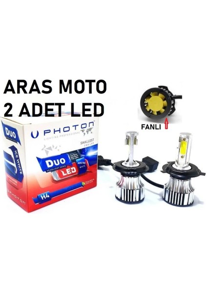Photon Fanlı Xenon LED Beyaz Ampül H4 12-24 V Duo Soğutucu Fanlı Model 2 Adet-Aras Moto