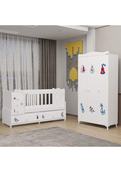 Melina Bebek Odası Yıldız 3 Kapaklı Dolap - Denizci