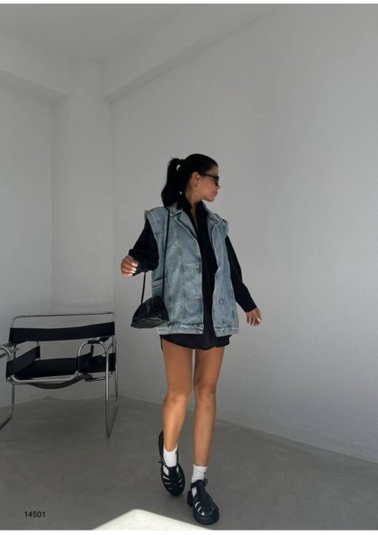 Kadın Antrasit Yan Cep Detaylı %100 Pamuk Denim Yelek Ceket indirimleri