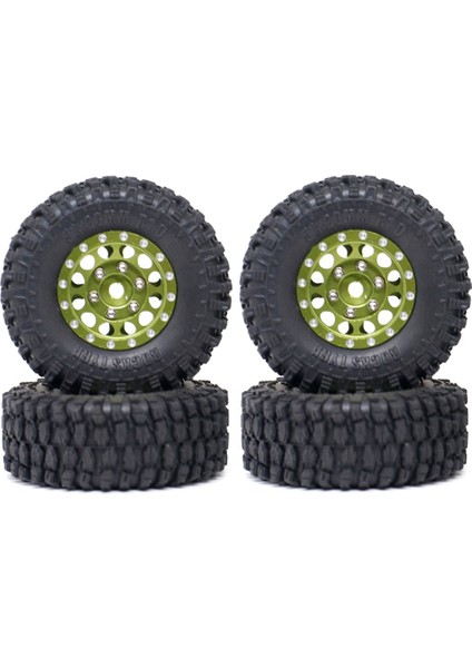 1.0 Metal Beadlock Tekerlek Göbekleri ve Kauçuk Lastikler Seti 1/24 Rc Paletli Araba Eksenel SCX24 Fms FCX24 Traxxas TRX4M, Yeşil (Yurt Dışından)