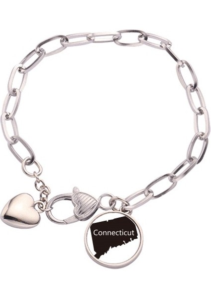 Connectic America Map Outline Heart Chain Bracelet Jewelry Charm Fashion (Yurt Dışından)