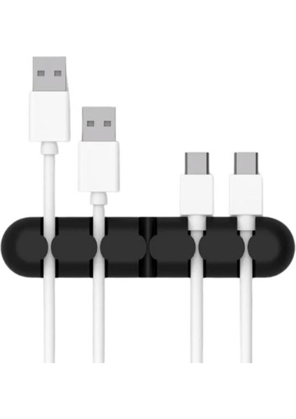 Siyah Silikon Kablo Toplayıcı 5 Kanallı Yapışkanlı Organizer fırsatları