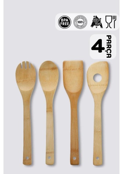 4 Parça Ahşap Servis Seti – Kaşık Spatula Seti