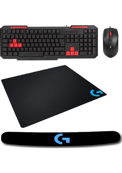 KM-6825 Multimedia Klavye + Mouse Set Logitech Klavye Pad + Logitech Mouse Pad Gaming Set