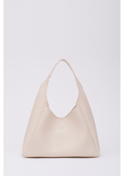 Krem SHK19 Çıtçıt Kapatmalı Suni Deri Fermuarlı Makyaj Çantalı El ve Omuz Çantası E:33 U:15 G:10 cm