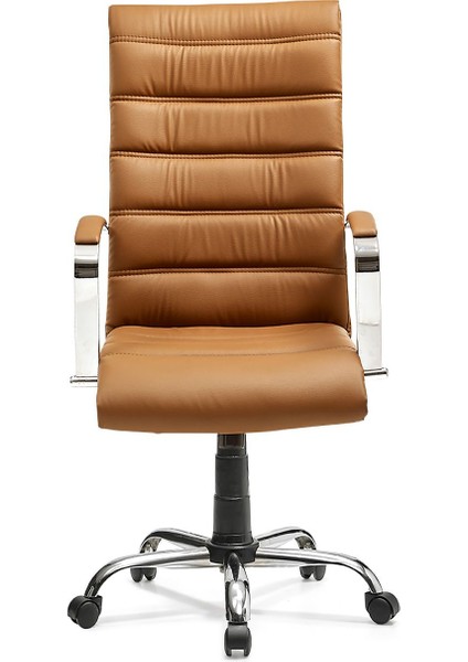 Çizgili Bilgisayar Koltuğu Ofis Müdür Büro Çalışma Sandalyesi Kahve Rengi Krom Ayaklı fiyatları