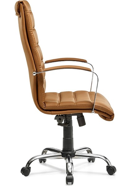 Çizgili Bilgisayar Koltuğu Ofis Müdür Büro Çalışma Sandalyesi Kahve Rengi Krom Ayaklı modelleri