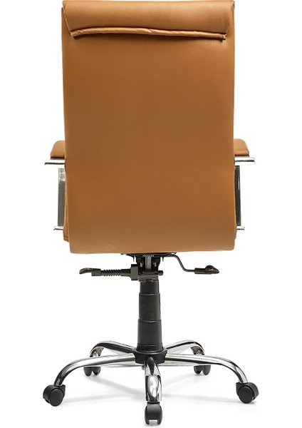 Çizgili Bilgisayar Koltuğu Ofis Müdür Büro Çalışma Sandalyesi Kahve Rengi Krom Ayaklı fırsatları