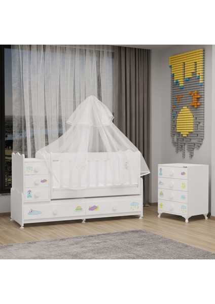 Melina Mdf Çıtalı Beşik ve Şifonyer + Yatak + Uyku Seti - Uykucu