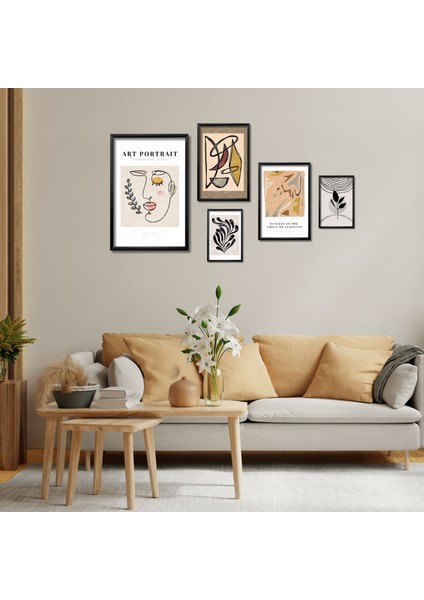 5'li Ahşap Lamine Çerçeveli Mdf Tablo Seti Matisse Bohem Tasarım