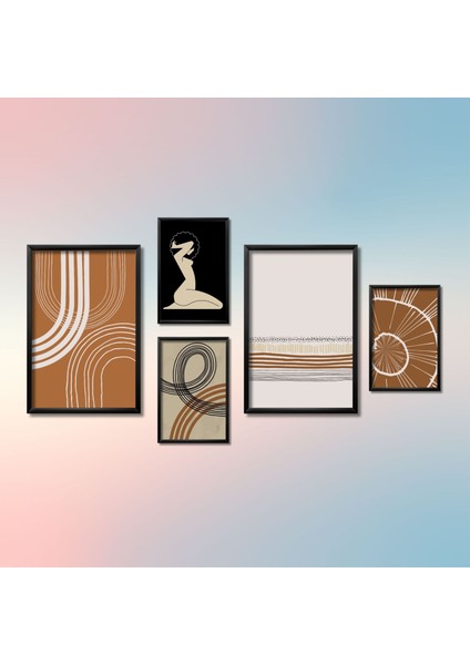 5'li Ahşap Lamine Çerçeveli Mdf Tablo Seti Kadın ve Modern Art fiyatları