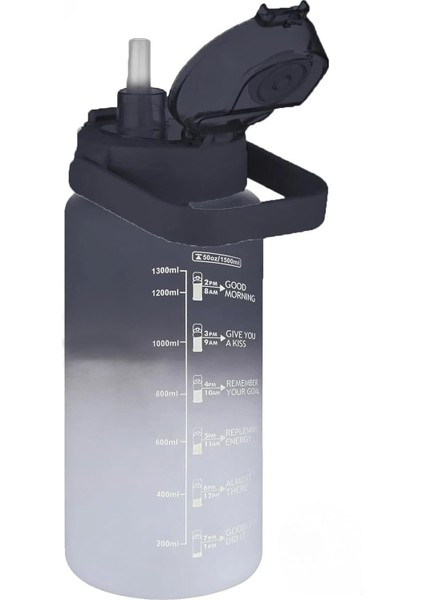 VGN2213 T Siyah Beyaz 1500 ml Pipetli pipetsiz Kullanım Çift Renk Softtouch Motivasyon Matarası