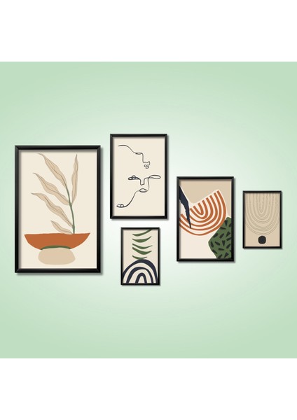 5'li Ahşap Lamine Çerçeveli Mdf Tablo Seti Modern Çizgiler fiyatları