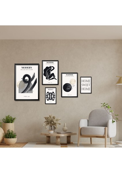 5'li Ahşap Lamine Çerçeveli Mdf Tablo Seti Matisse Sweet Home