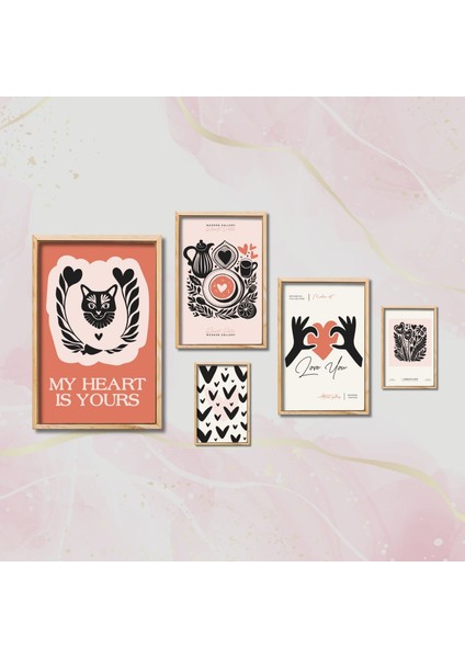5'li Ahşap Lamine Çerçeveli Mdf Tablo Seti Kedi ve Sevgililer Günü fiyatları
