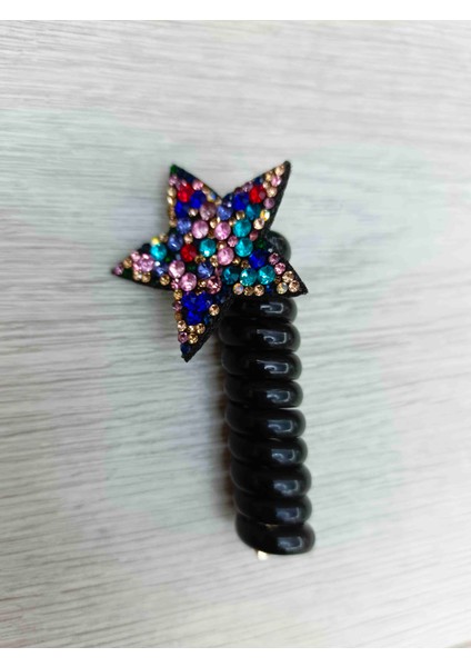 Renkli Taşlı Yıldız Yaylı Burgu Topuz Tokası
