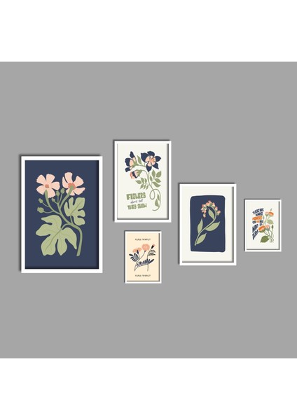 5'li Ahşap Lamine Çerçeveli Mdf Tablo Seti Floral Market fiyatları