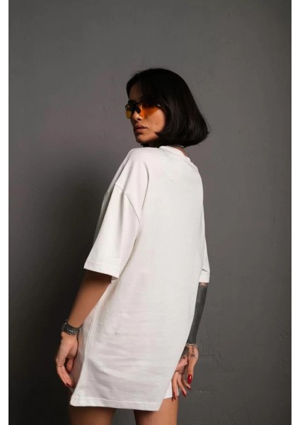Kadın 24/1 Düz Kalite Oversize T-Shirt - Beyaz modelleri