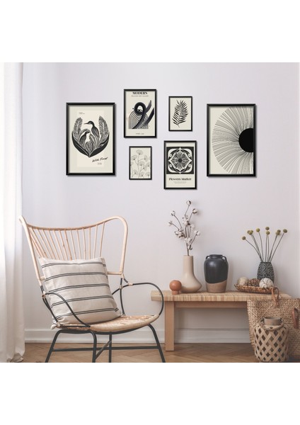 6'lı Ahşap Lamine Çerçeveli Mdf Tablo Seti Modern Flowers Market