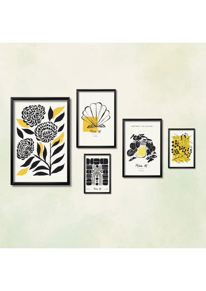 5'li Ahşap Lamine Çerçeveli Mdf Tablo Seti Modern Art Çizgisel fiyatları